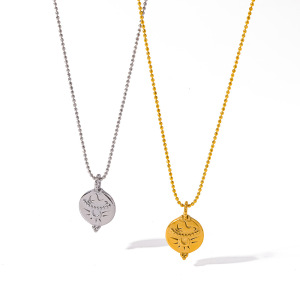 Classic Series Retro Sun Moon Geometric Shape Stainless Steel Waterproof Gold Color Women's Pendant Necklaces h5 Picture4