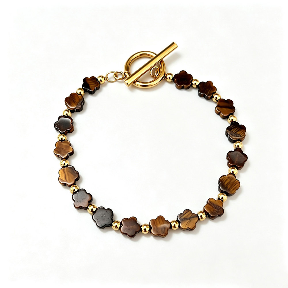 Simple Series Elegant Chain Clover Stainless Steel Waterproof Gold Color Natural Stone Women's Beaded Bracelets