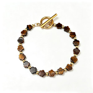 Simple Series Elegant Chain Clover Stainless Steel Waterproof Gold Color Natural Stone Women's Beaded Bracelets h5