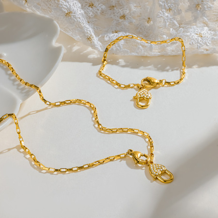 Eenvoudige Serie Hiphop/Rock Ketting Met Geometrische Vorm, Roestvrij Staal, Waterdicht, Goudkleurig, Dames Sieradenset 2