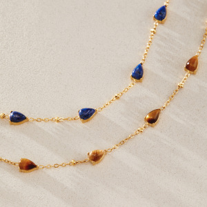 Simple Droplet Stainless Steel Waterproof Gold Color Natural Stone Women's Chain Bracelets h5 Picture4