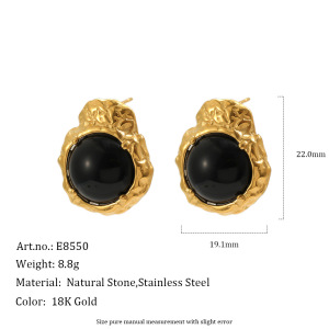 Hammer Pattern Stainless Steel Waterproof Gold Color Natural Stone Women's Earring Sets h5