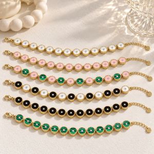 Simple Enamel Circle Stainless Steel Waterproof Gold Color Women's Beaded Bracelets h5 Picture2