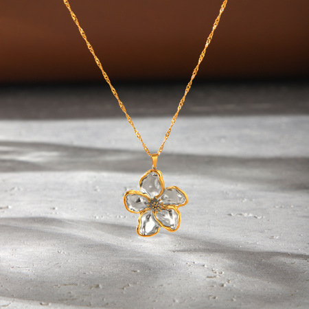 Collana Con Ciondolo Da Donna Simple Series Daily Flower In Acciaio Inossidabile Impermeabile Color Oro.