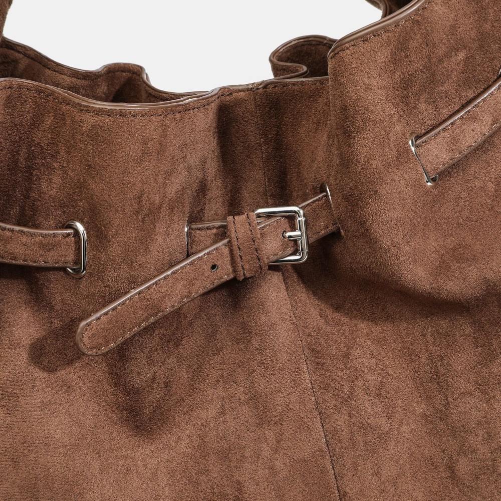 Casual Style Metal Hardware Shirred Solid Color Suede Women's Square Shoulder Bags h5Picture3