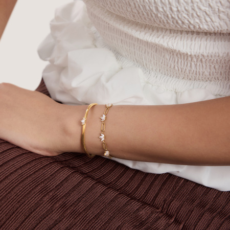 Flower Stainless Steel Waterproof Gold Color Zircon Women's Chain Bracelets 2