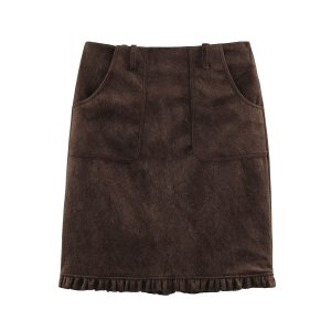 Gonne Slim Fit A Tinta Unita In Stile Retrò Con Volant Sul Bordo h5 