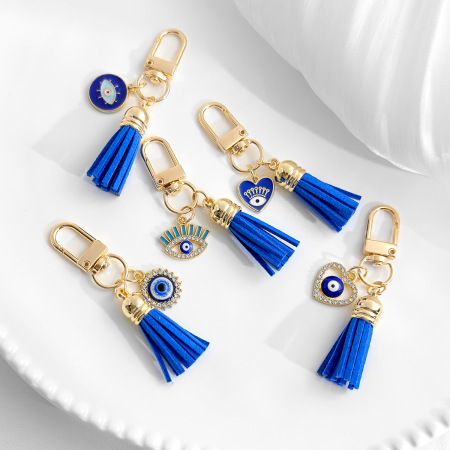 Llavero De Aleación Con Borla De Diamantes De Imitación, Diseño De Corazón Y Ojo De Diablo, Estilo Casual, De La Serie Étnica. 2