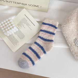 Women's Slight Bounce Basic Stripes Color Clash Mid-Calf Home Floor Socks h5
