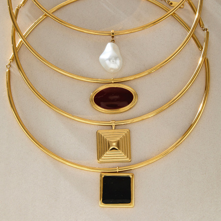 Geometric Shape Stainless Steel Waterproof Gold Color Women's Pendant Necklaces