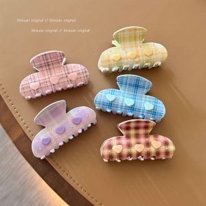 Luxurious Series Sweet Flower Heart Plaid Gradient Color Acetate Rhinestone Hair Claws h5 Picture4