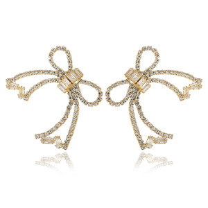 Luxurious Series Elegant Bow Knot Copper Rhinestone Zircon Women's Stud Earrings h5