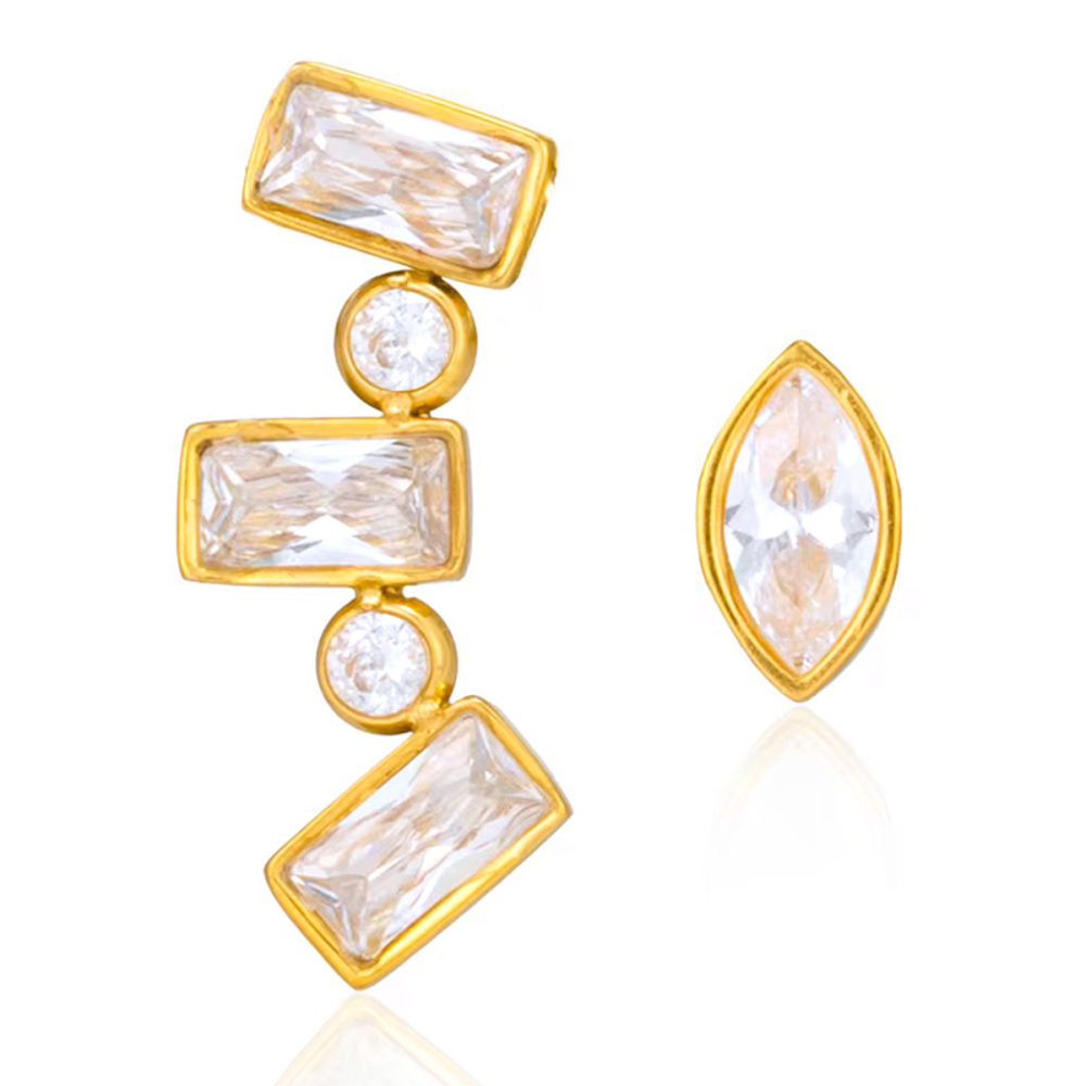 Droplet Rectangle Stainless Steel Gold Color Zircon Women's Stud Earrings