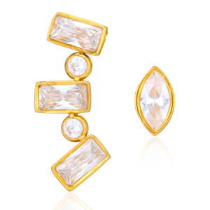 Droplet Rectangle Stainless Steel Gold Color Zircon Women's Stud Earrings h5