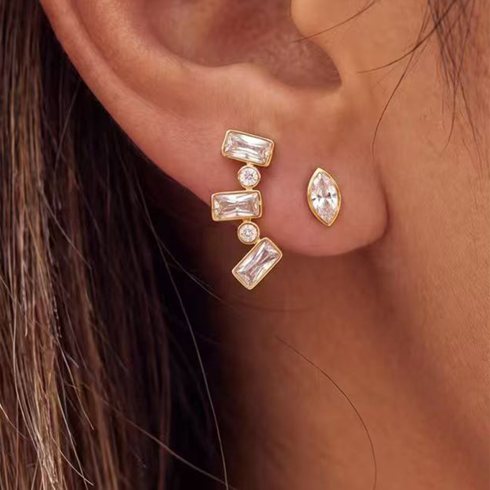 Droplet Rectangle Stainless Steel Gold Color Zircon Women's Stud Earrings h5Picture2