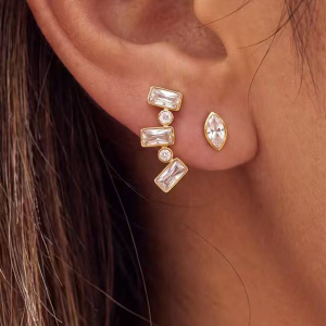 Droplet Rectangle Stainless Steel Gold Color Zircon Women's Stud Earrings h5 Picture2