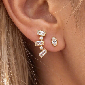 Droplet Rectangle Stainless Steel Gold Color Zircon Women's Stud Earrings h5 Picture3