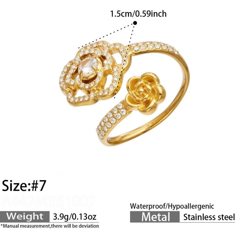 Romantic Series Sweet Flower Hollowed-Out Starfish Stainless Steel Waterproof Gold Color Statement Rings