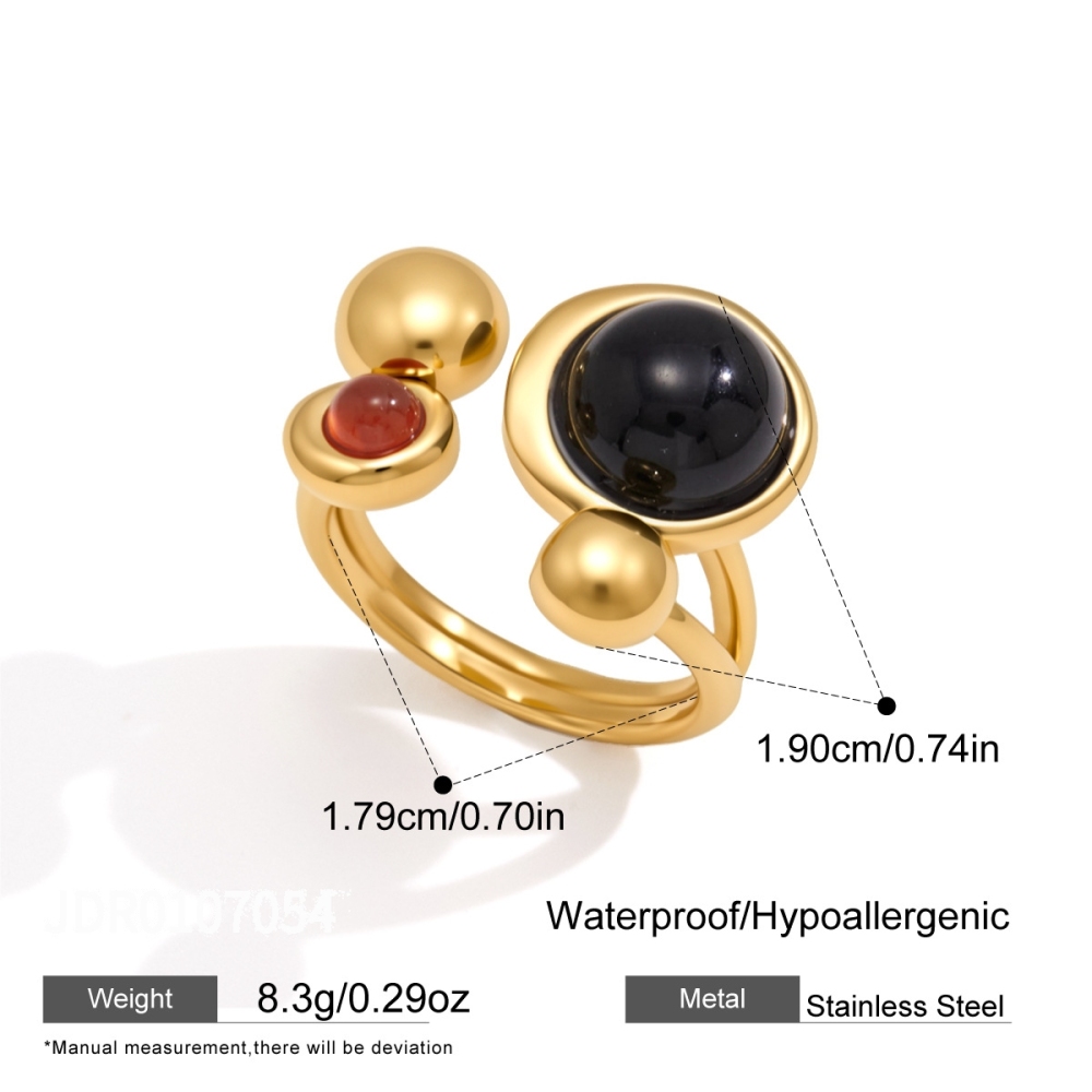 Retro Irregular Shape Stainless Steel Waterproof Gold Color Natural Stone Women's Gemstone Rings