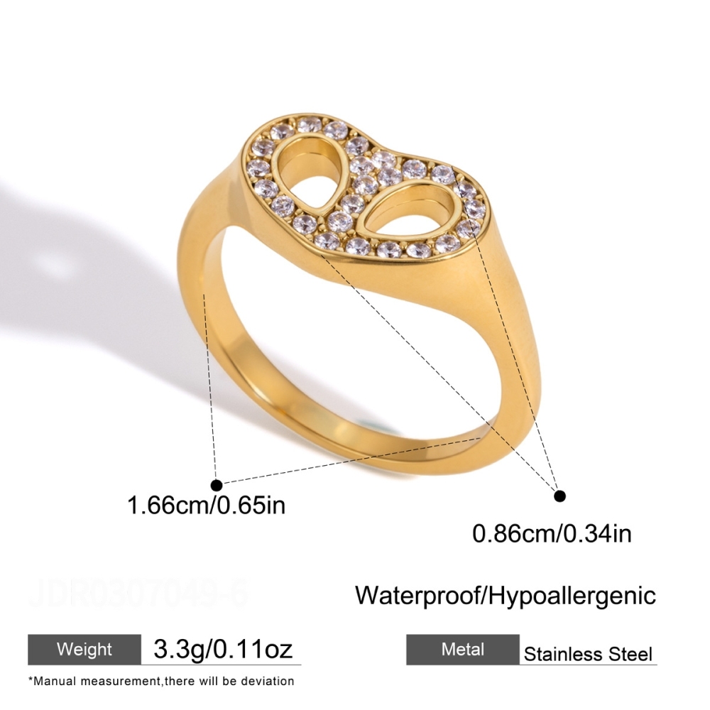 Heart Stainless Steel Waterproof Gold Color Zircon Women's Gemstone Rings