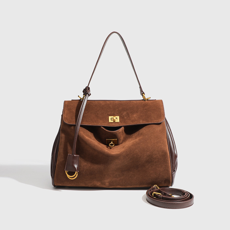 Casual Style Quilted Stitching Solid Color Patchwork Suede Women's Square Handbags h5Picture2