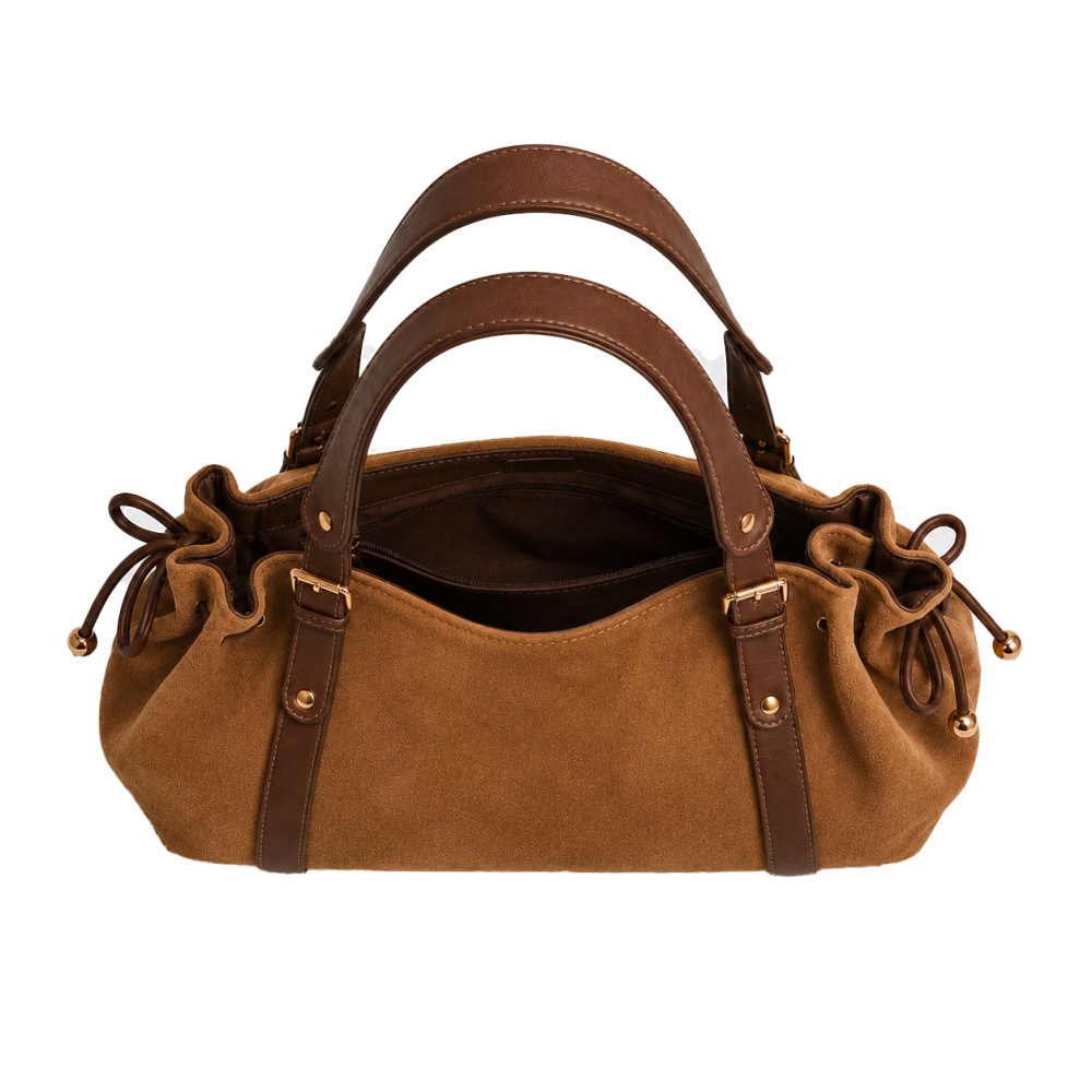 Casual Style Shirred Solid Color Suede Women's Round Bag Handbags h5Picture4