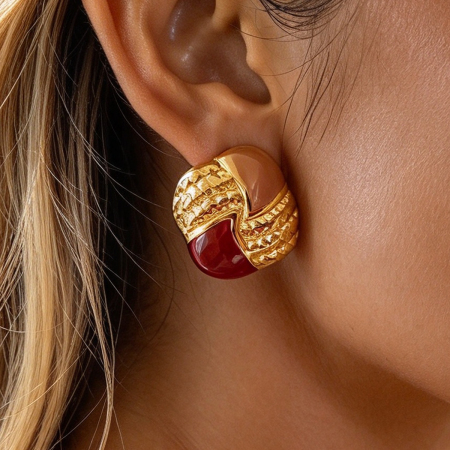 Pendientes De Botón Para Mujer, Estilo Retro, Rectangulares, De Acero Inoxidable Esmaltado En Color Dorado. 2
