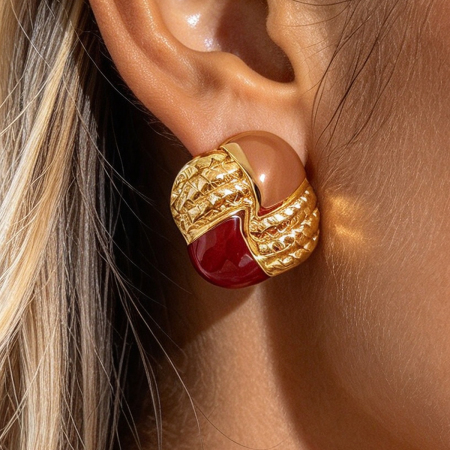 Pendientes De Botón Para Mujer, Estilo Retro, Rectangulares, De Acero Inoxidable Esmaltado En Color Dorado.