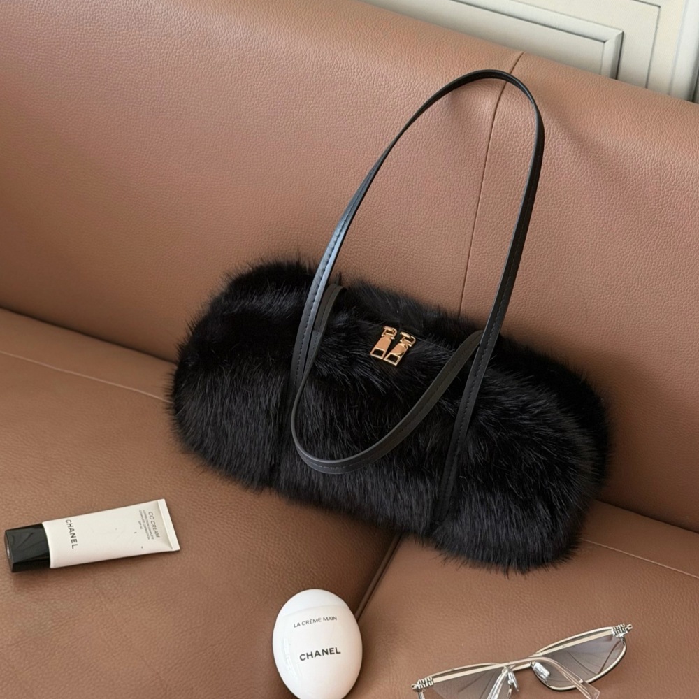 Casual Style Fluffy Solid Color Gradient Color Imitation Fur Women's Square Handbags h5Picture5