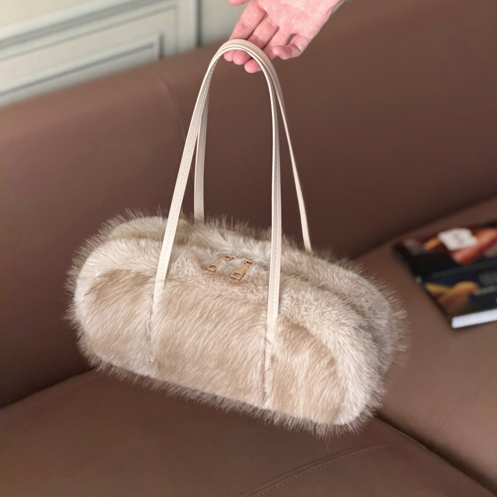 Casual Style Fluffy Solid Color Gradient Color Imitation Fur Women's Square Handbags h5Picture7
