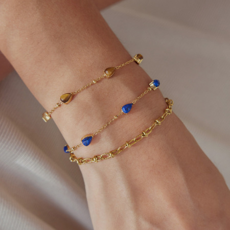 Einfaches, Tropfenförmiges Damenarmband Aus Edelstahl, Wasserdicht, Goldfarben, Mit Naturstein 2