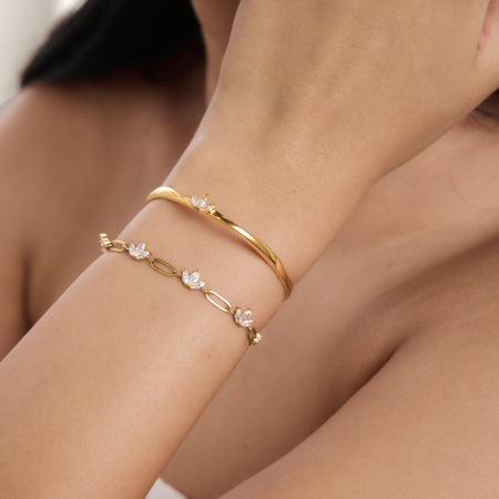 Flower Stainless Steel Waterproof Gold Color Zircon Women's Chain Bracelets