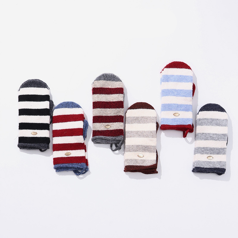 Einfache, Lässige Handschuhe Aus Woll-Polyester-Mischgewebe Mit Streifenmuster In Verschiedenen Farben Bild3