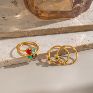 Anillo De Mujer Con Circonita En Forma De Gota, De Acero Inoxidable Y Color Dorado. h5 Imagen3
