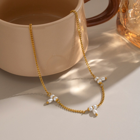 Parelbloem Roestvrijstalen Waterdichte Gouden Kralenketting Voor Dames