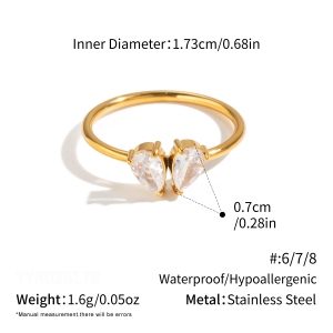 Anillo De Mujer Con Circonita En Forma De Gota, De Acero Inoxidable Y Color Dorado. h5 