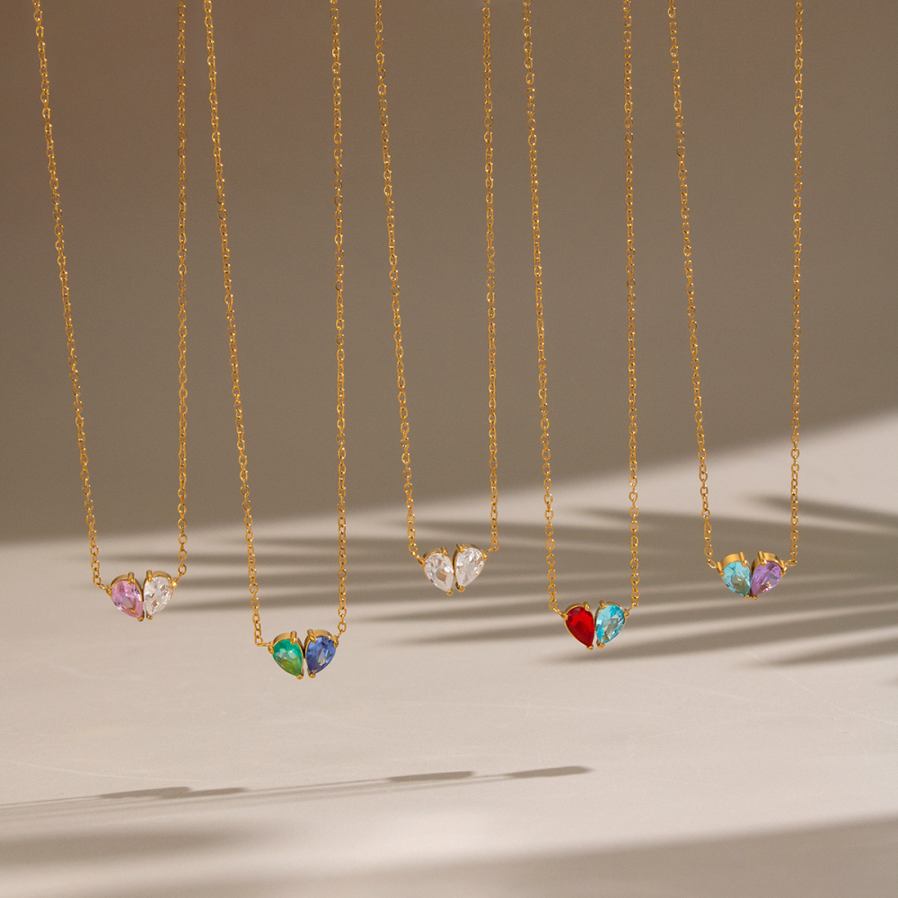Droplet Shape Zircon Stainless Steel Waterproof Gold Color Women's Pendant Necklaces Picture3