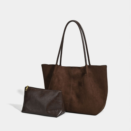 Borse Tote Da Donna In Pelle Scamosciata Tinta Unita, Stile Chic Parigino.