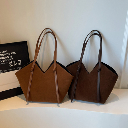 Borse Tote Da Donna In Pelle Scamosciata Tinta Unita, Stile Chic Parigino. 2