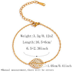 Luxurious Series Simple Irregular Shape Leaf Plant Stainless Steel Waterproof Gold Color Rhinestone Women's Chain Bracelets h5