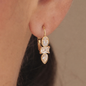 Luxurious Series Simple Droplet Irregular Shape Patchwork Stainless Steel Waterproof Gold Color Zircon Women's Hoop Earrings h5 Picture4