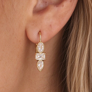 Luxurious Series Simple Droplet Irregular Shape Patchwork Stainless Steel Waterproof Gold Color Zircon Women's Hoop Earrings h5 Picture3