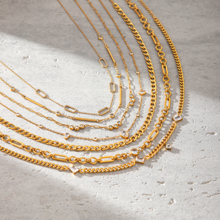 Simple Series Daily Chain Stainless Steel Waterproof Gold Color Zircon Women's Chain Bracelets 2