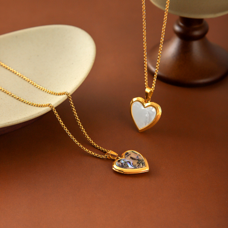 Simple Series Daily Heart Stainless Steel Waterproof Gold Color Shell Women's Pendant Necklaces