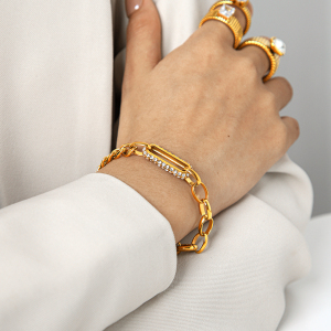 Bracciale Da Donna Simple Series Daily Chain In Acciaio Inossidabile Impermeabile Color Oro Con Zirconi h5 Immagine6