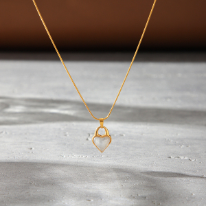 Collana Con Ciondolo A Forma Di Cuore Della Serie Simple, In Acciaio Inossidabile Impermeabile Color Oro, Da Donna. h5 Immagine3