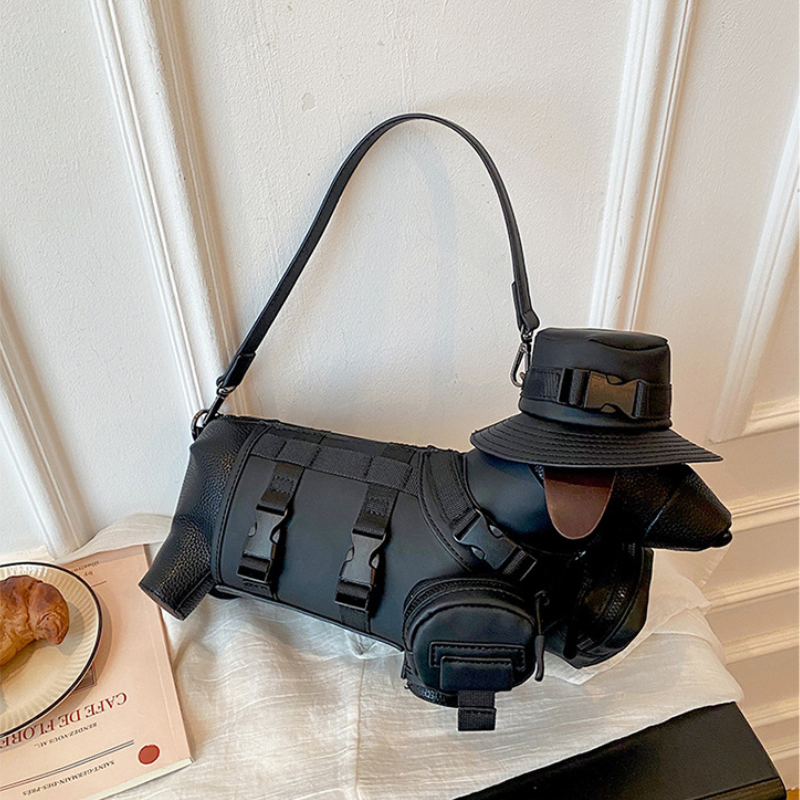 Streetwear Style Patchwork Solid Color Patchwork Dachshund Pu Women's East-West Crossbody Bags h5Picture5