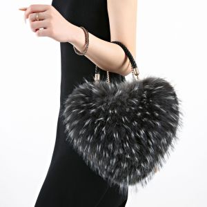 Y2K Style Fluffy Heart Solid Color Gradient Color Imitation Fur Women's Round Handbags h5 Picture5
