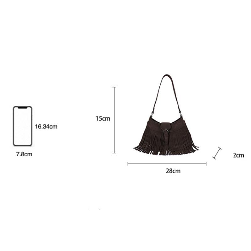 Casual Style Metal Hardware Tassel Solid Color Tassel Suede Women's Square Shoulder Bags h5Picture9