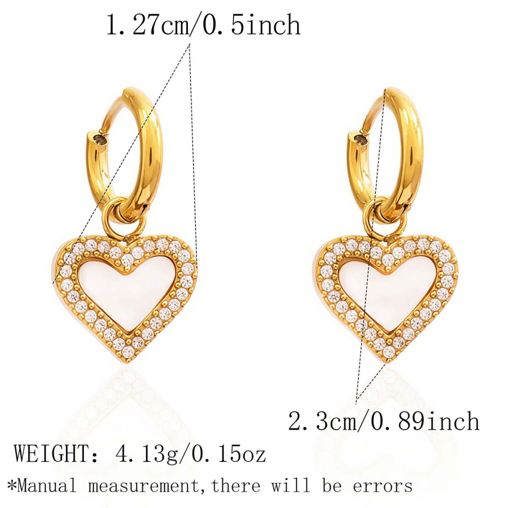 Romantic Series Elegant Heart Patchwork Geometric Shape Stainless Steel Gold Color Zircon Shell Women's Drop Earrings